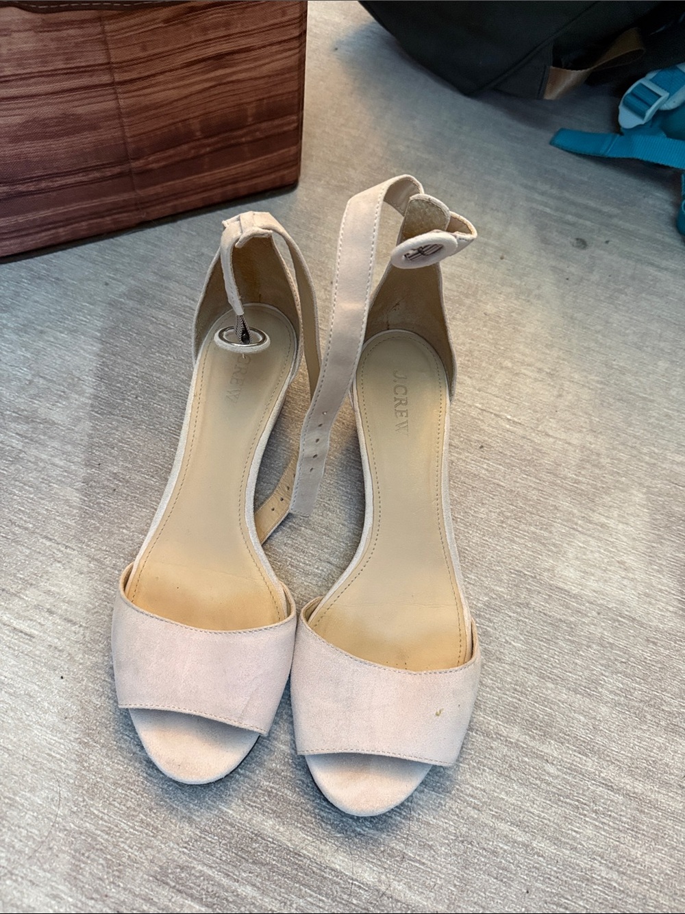 J. Crew Suede Ankle-Strap Open-Toe Heels in Light Beige